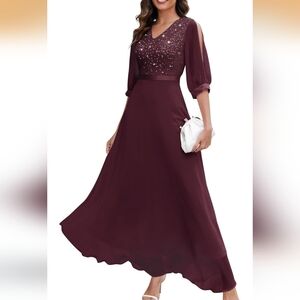 Elegant Burgundy Evening Gown